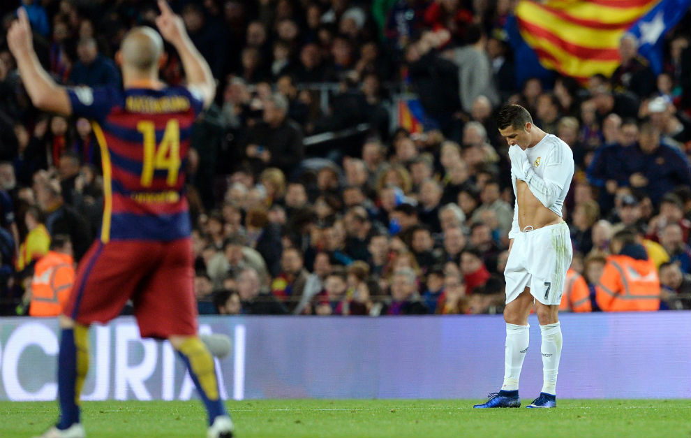 Cristiano, en el Camp Nou durante el último Clásico.